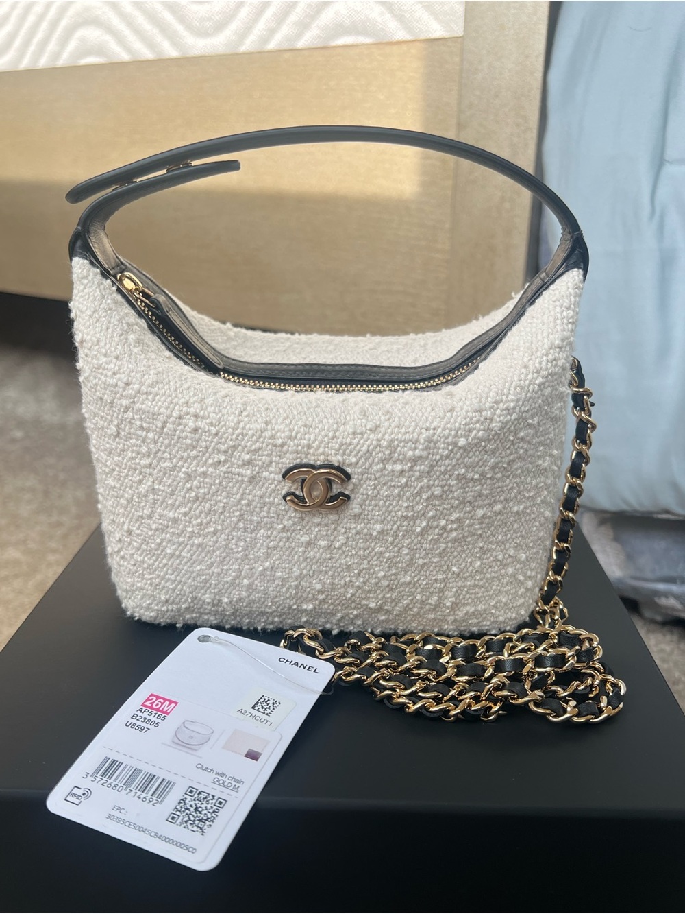 Chanel mini hobo bag 26M coco beach white and black